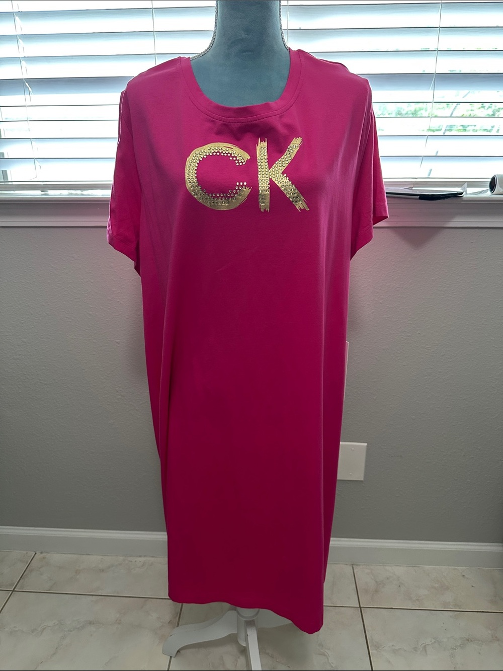 Calvin Klein Fuchsia Midi Dress with Gold CK Accent
